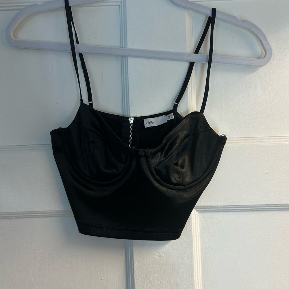 Black Satin Bustier Crop Top